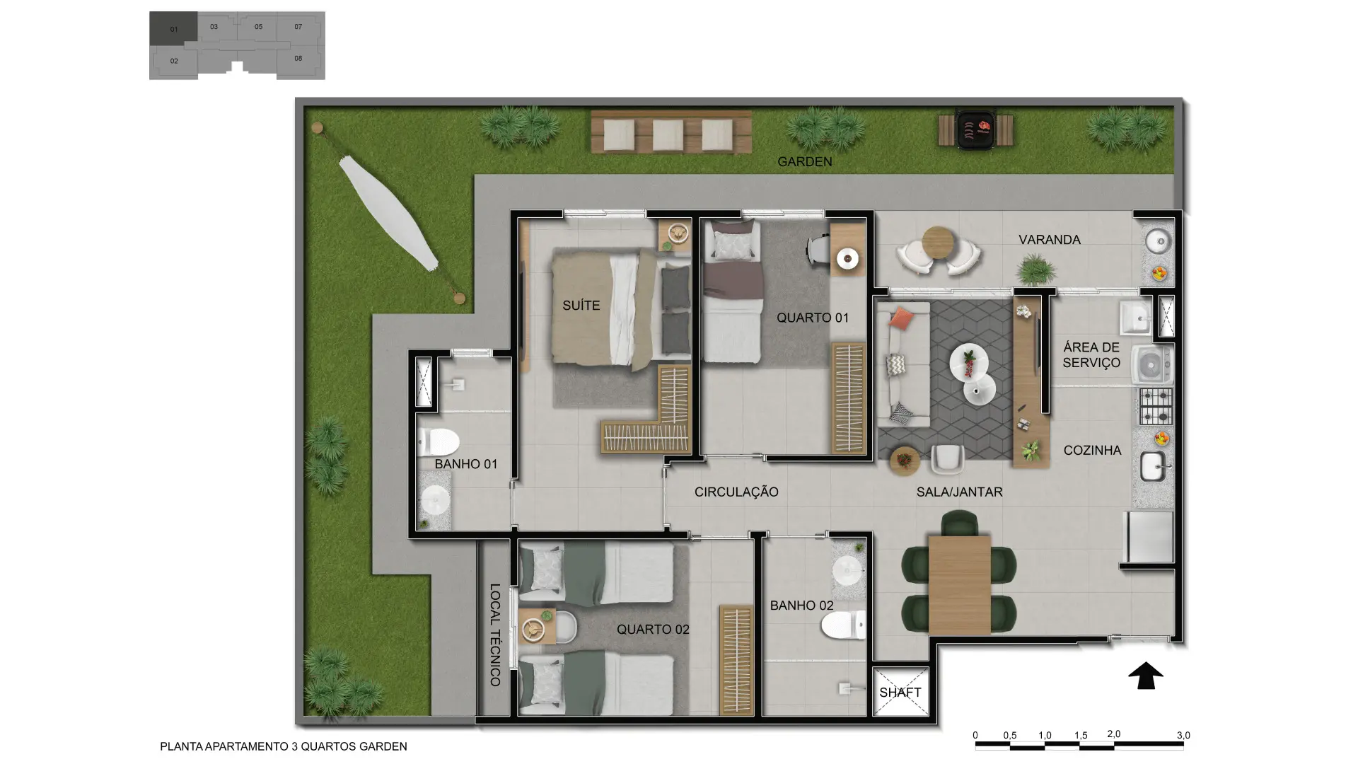 Planta-apto-3q-Garden-Alto-do-Horizonte-Riva